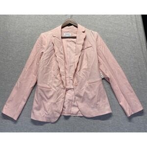 ELLE Blazer Jacket Women Medium Blush Pink Single Breasted Scalloped Trim Formal
